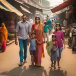 Family traveling in India