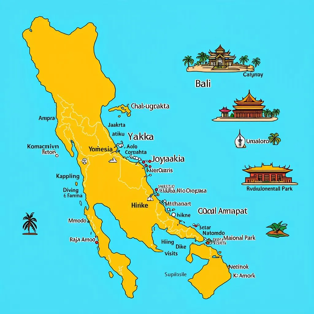 Map of Indonesia Highlighting Tourist Destinations