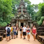 Travelers Exploring an Ancient Temple