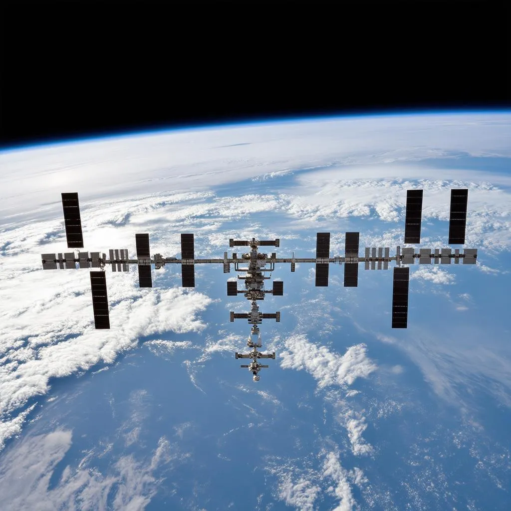 The International Space Station traveling above Earth