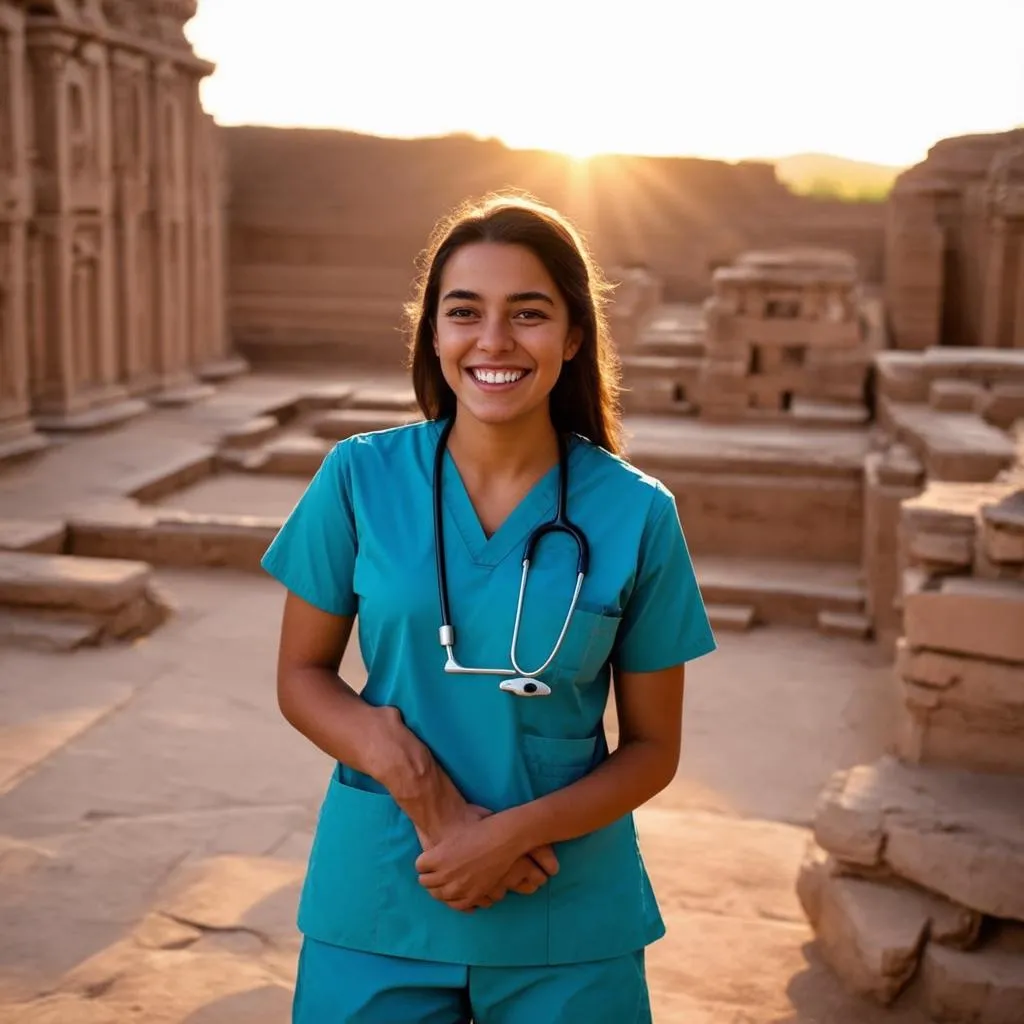 International Travel Nurse Exploring Ancient Ruins