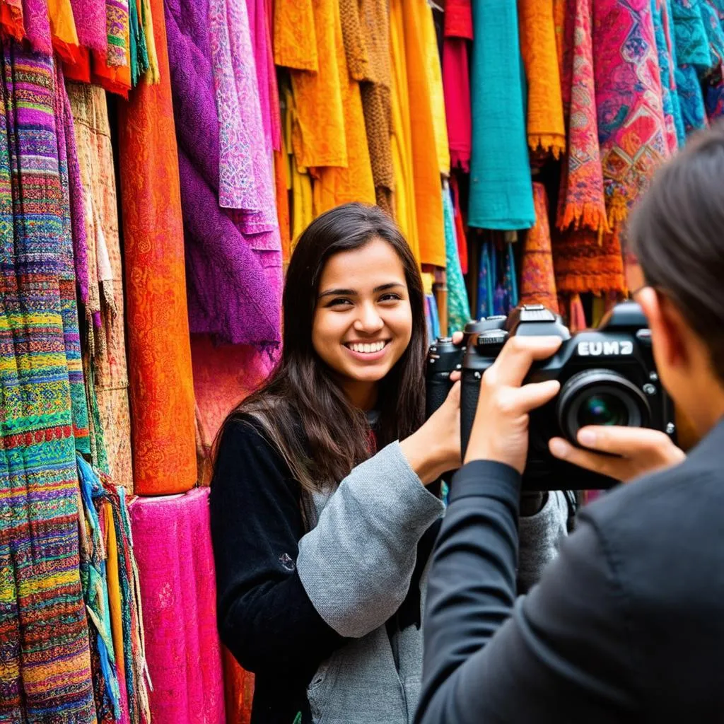 Solo female traveler having her photo taken in Istanbul