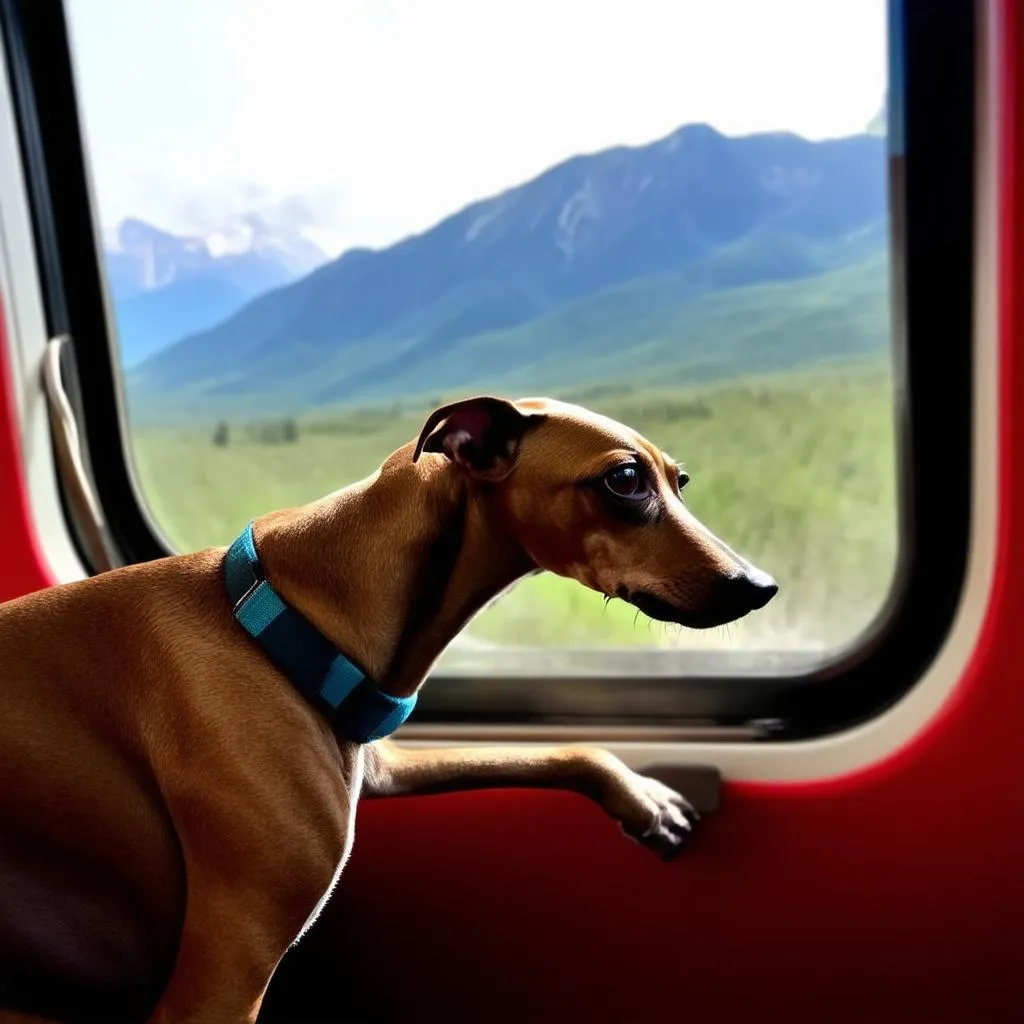 Italian Greyhound on a Train