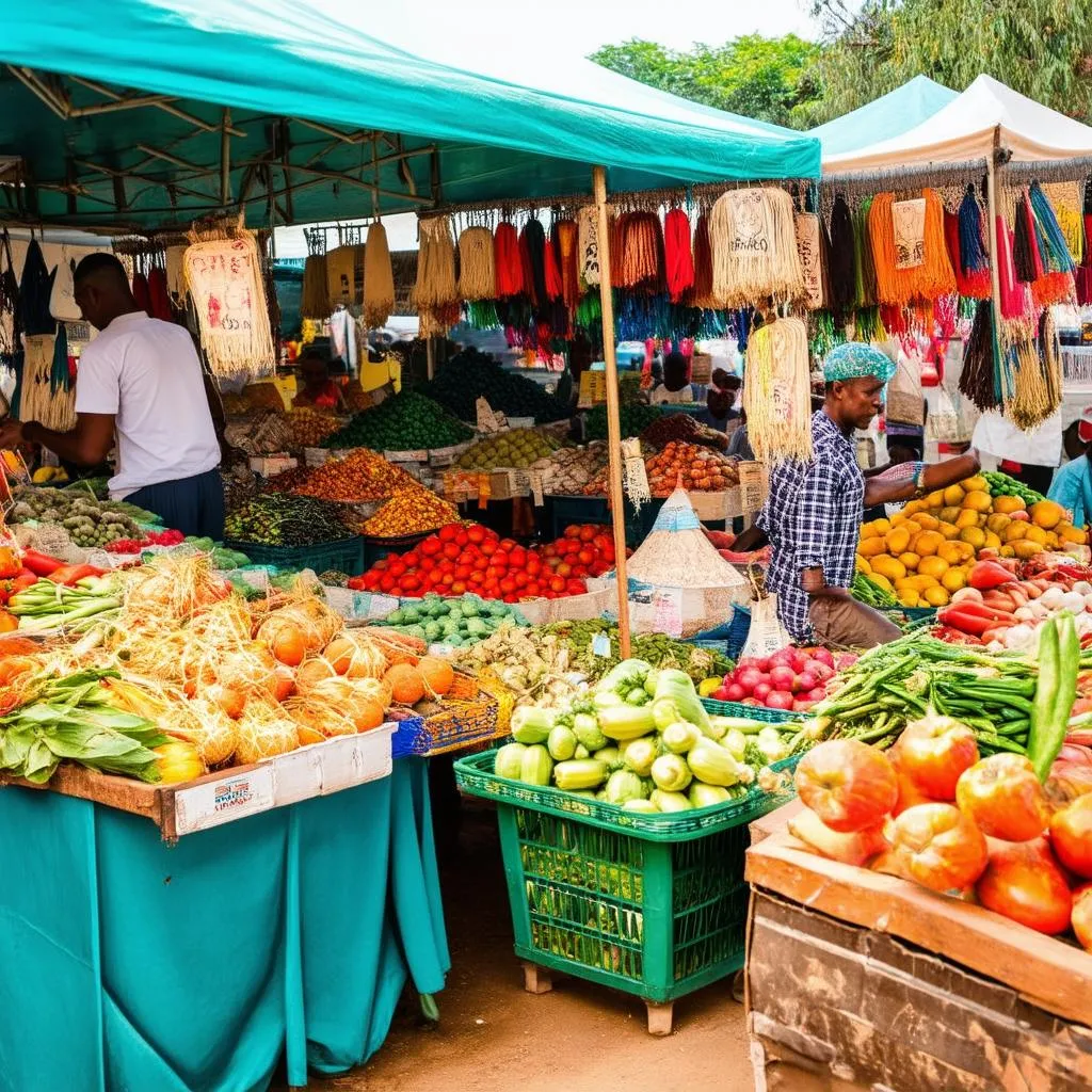 A bustling Jamaican market