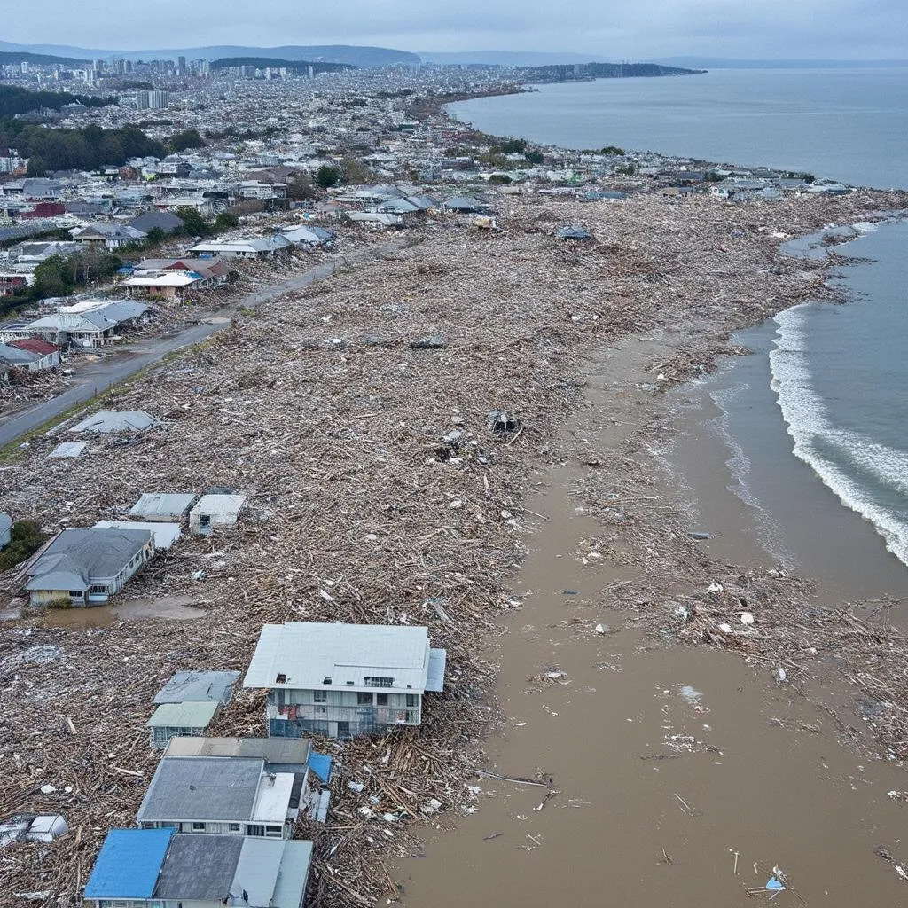 Devastated landscape after the Japan Tsunami