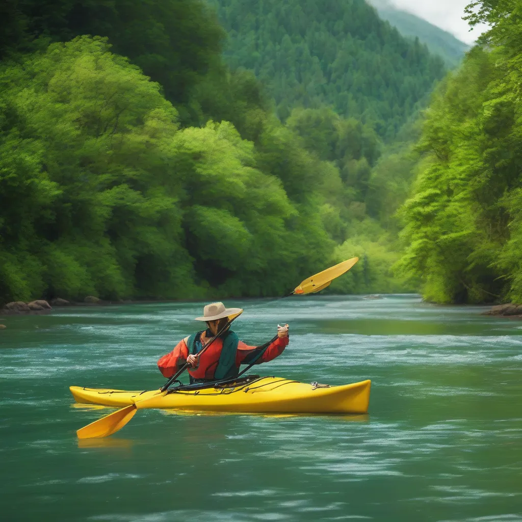 Kayaker Paddling Upstream