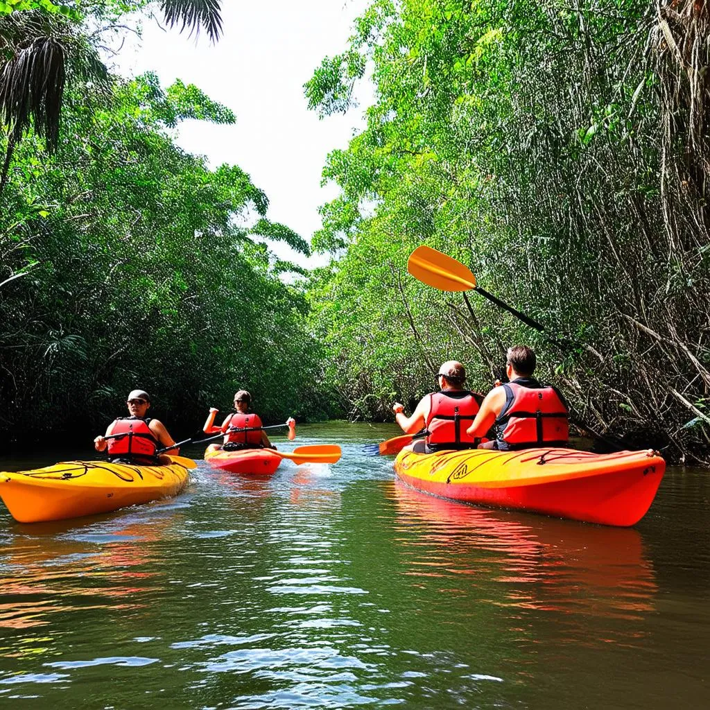 Kayaking through the Amazon rainforest