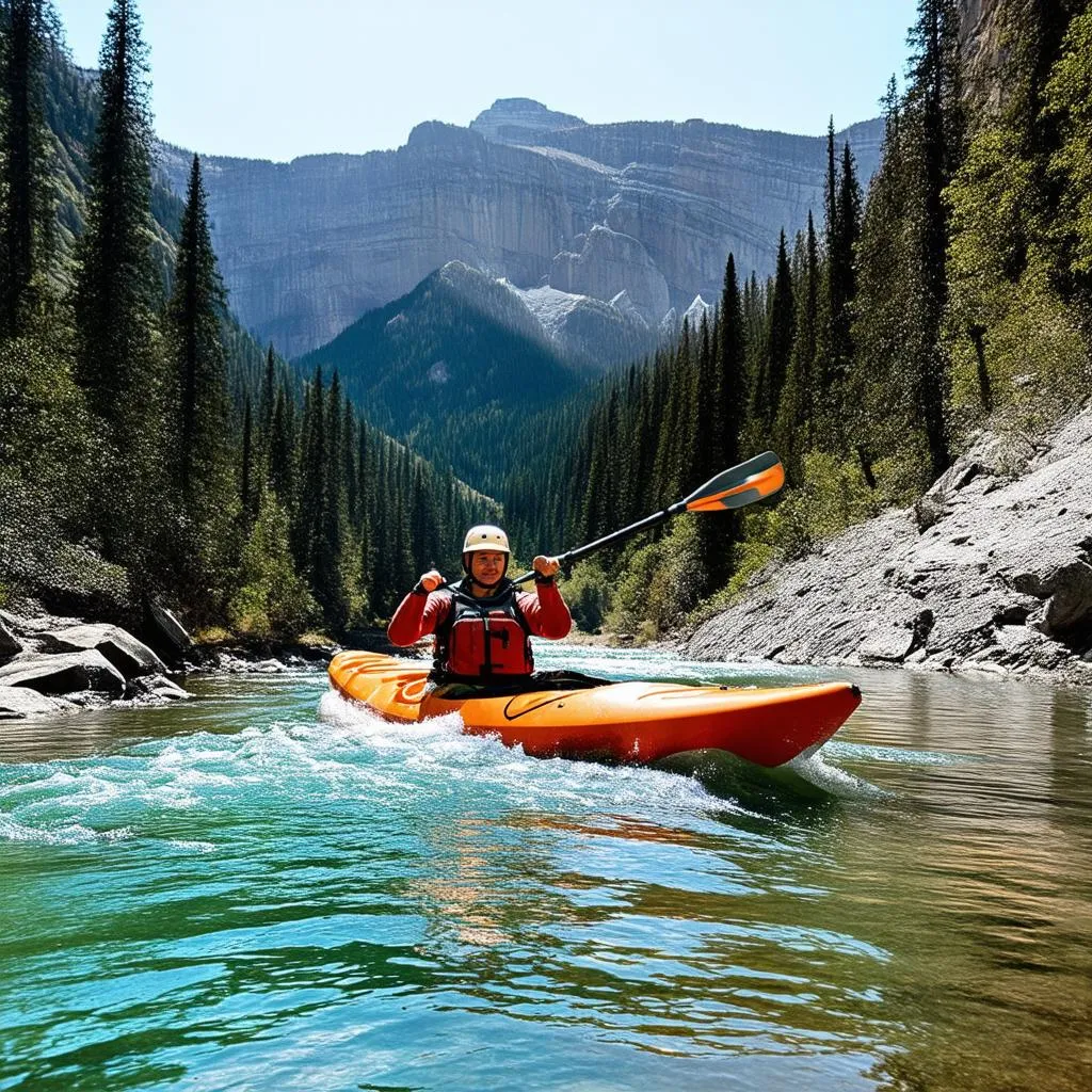 Kayaking Upstream on a Mountain River