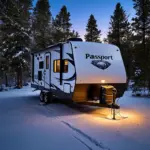 Keystone Passport Elite parked in snow