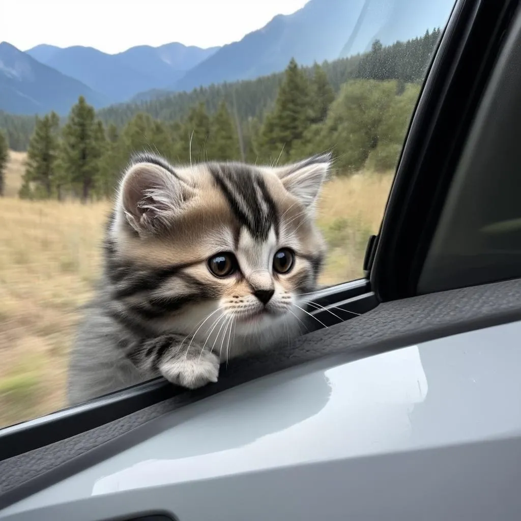 Curious Kitten Enjoying a Road Trip