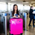 Woman at Airport Security with Suitcase