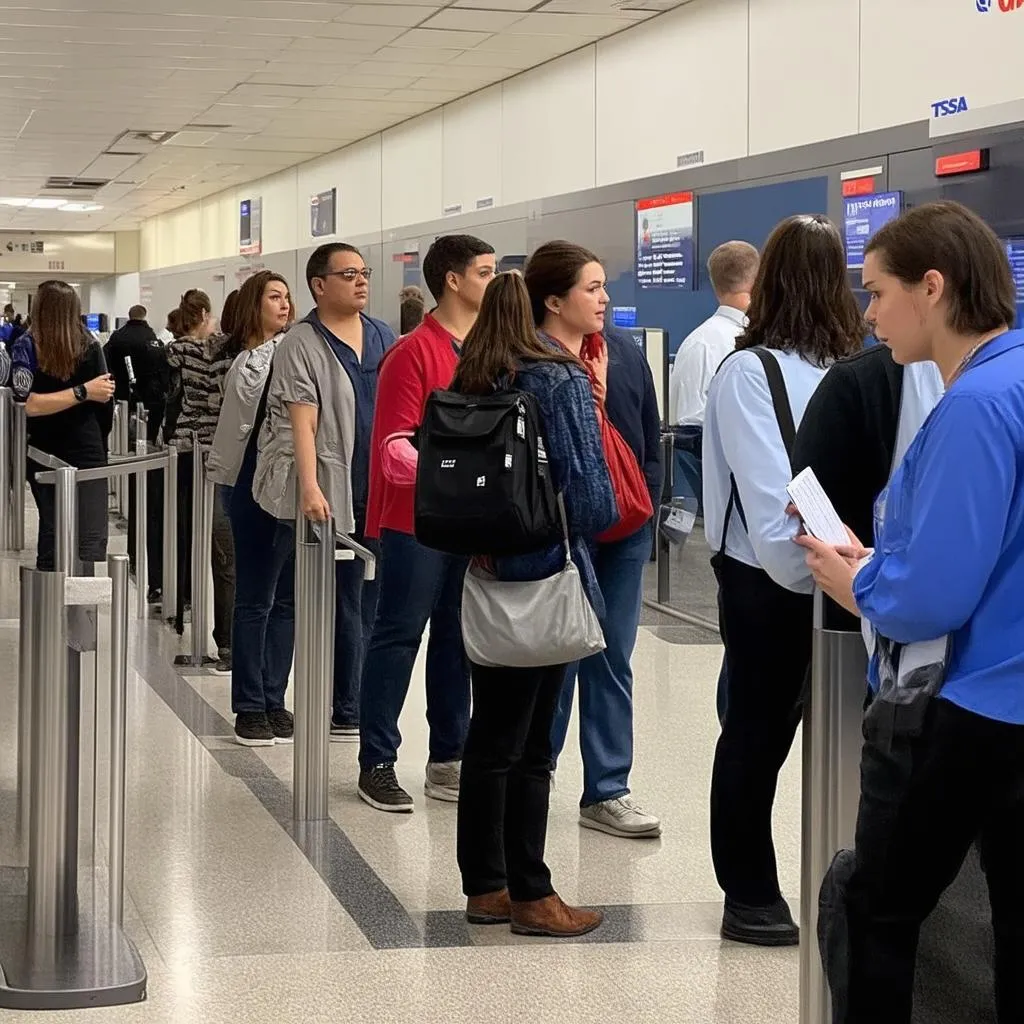 Airport Security Line with Travelers