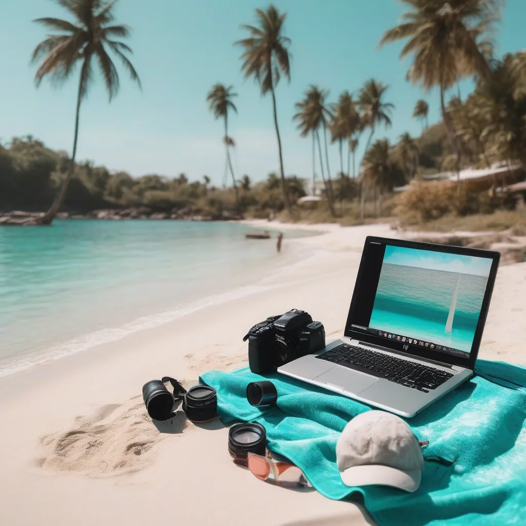 Laptop and Camera on Beach