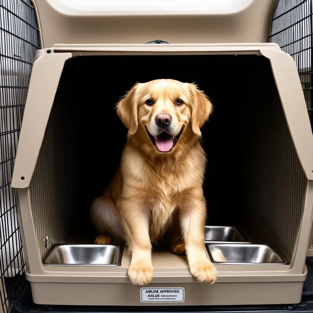 Large Dog in Airline Approved Crate