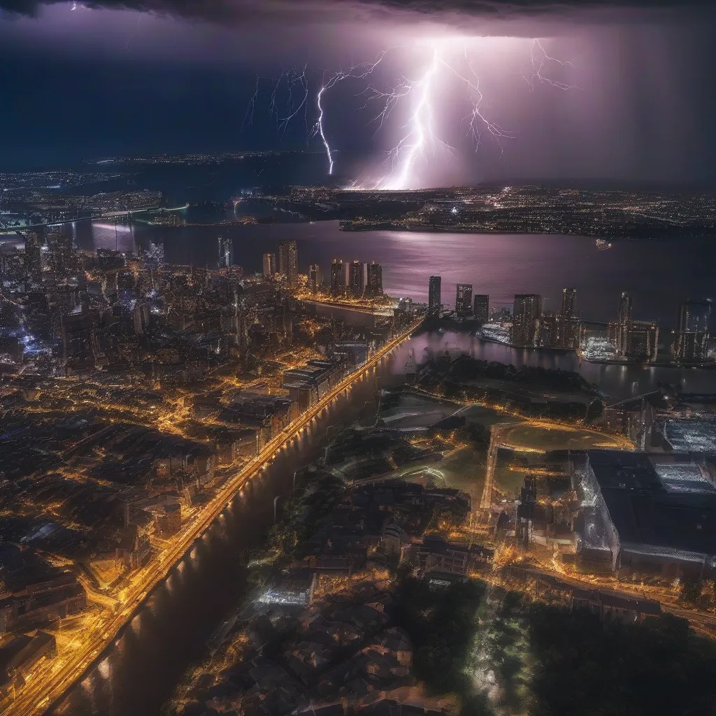 Lightning Storm Over City