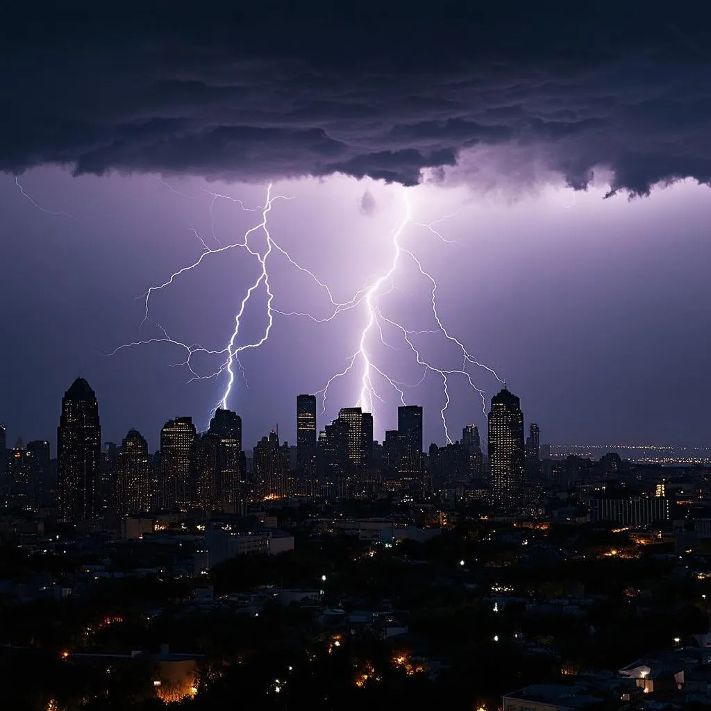 Lightning Storm Over City