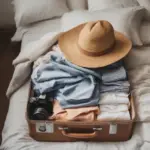 Packing a suitcase with linen clothes