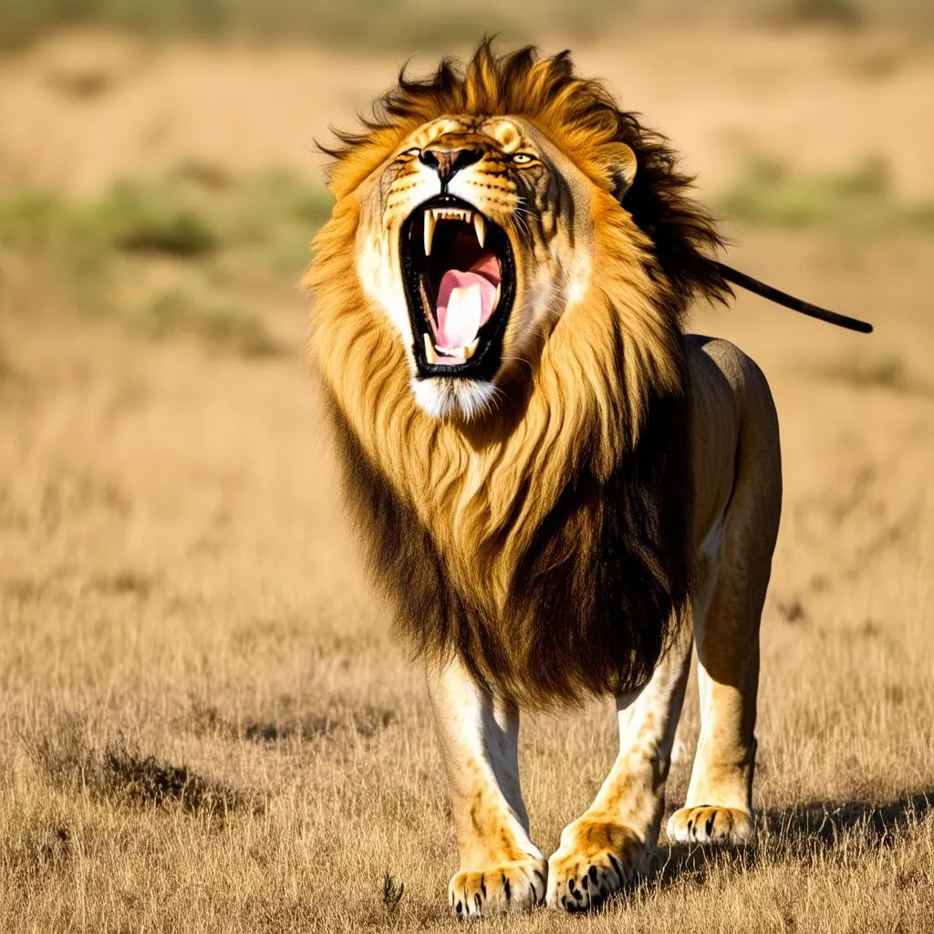 Lion Roaring on the African Savanna