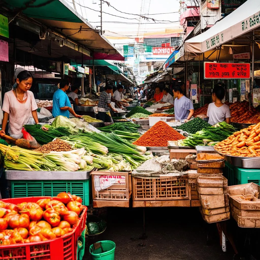 Bustling Food Market in Thailand