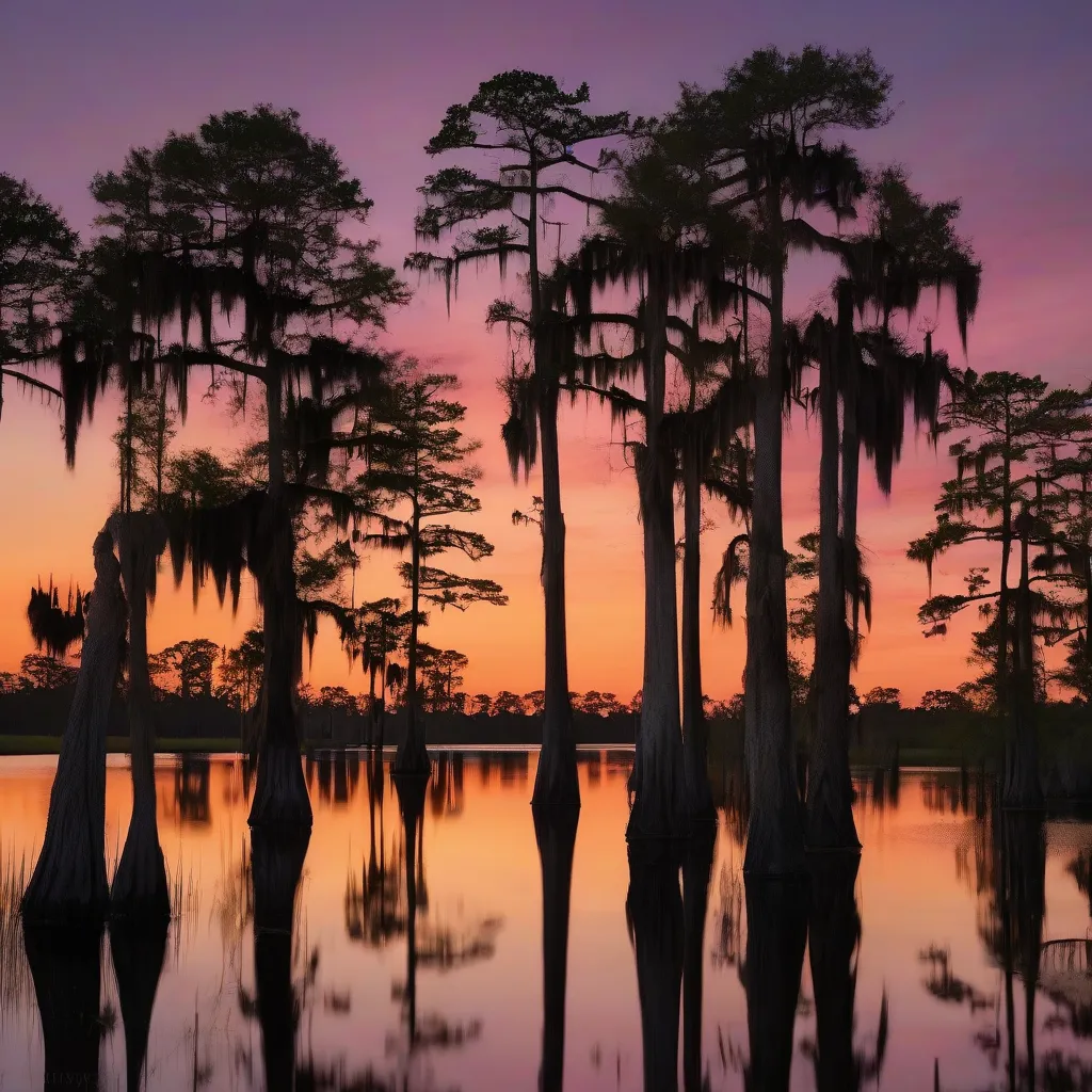 Sunset over a Louisiana bayou