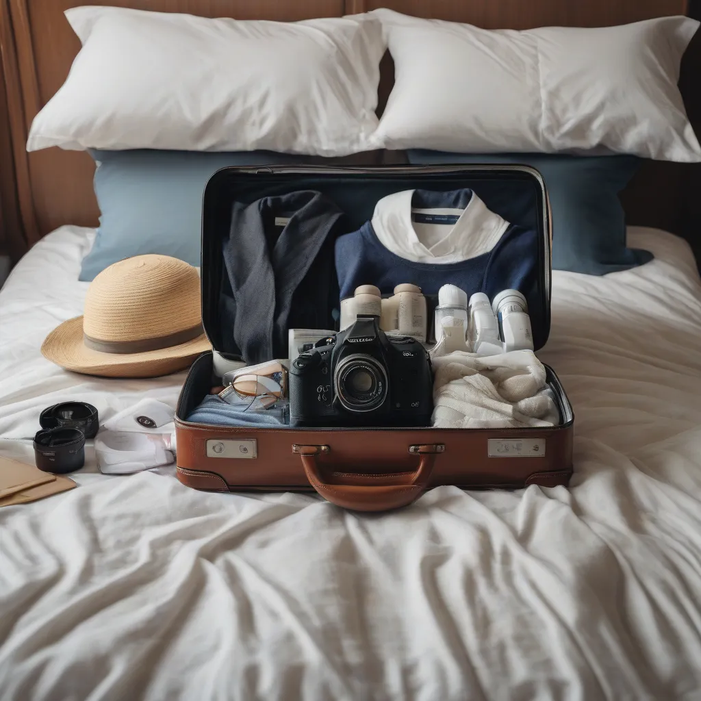 Essential items packed in a suitcase