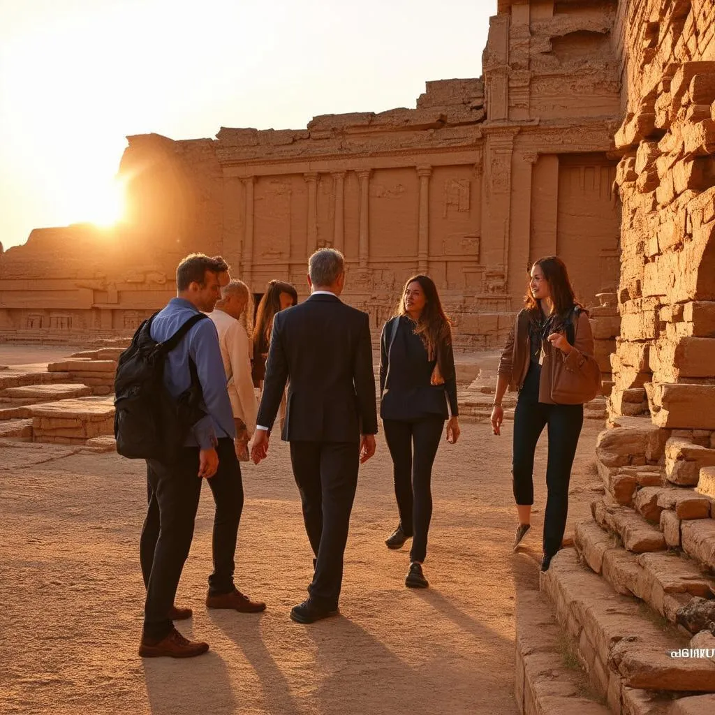 A-list travel group exploring ancient ruins