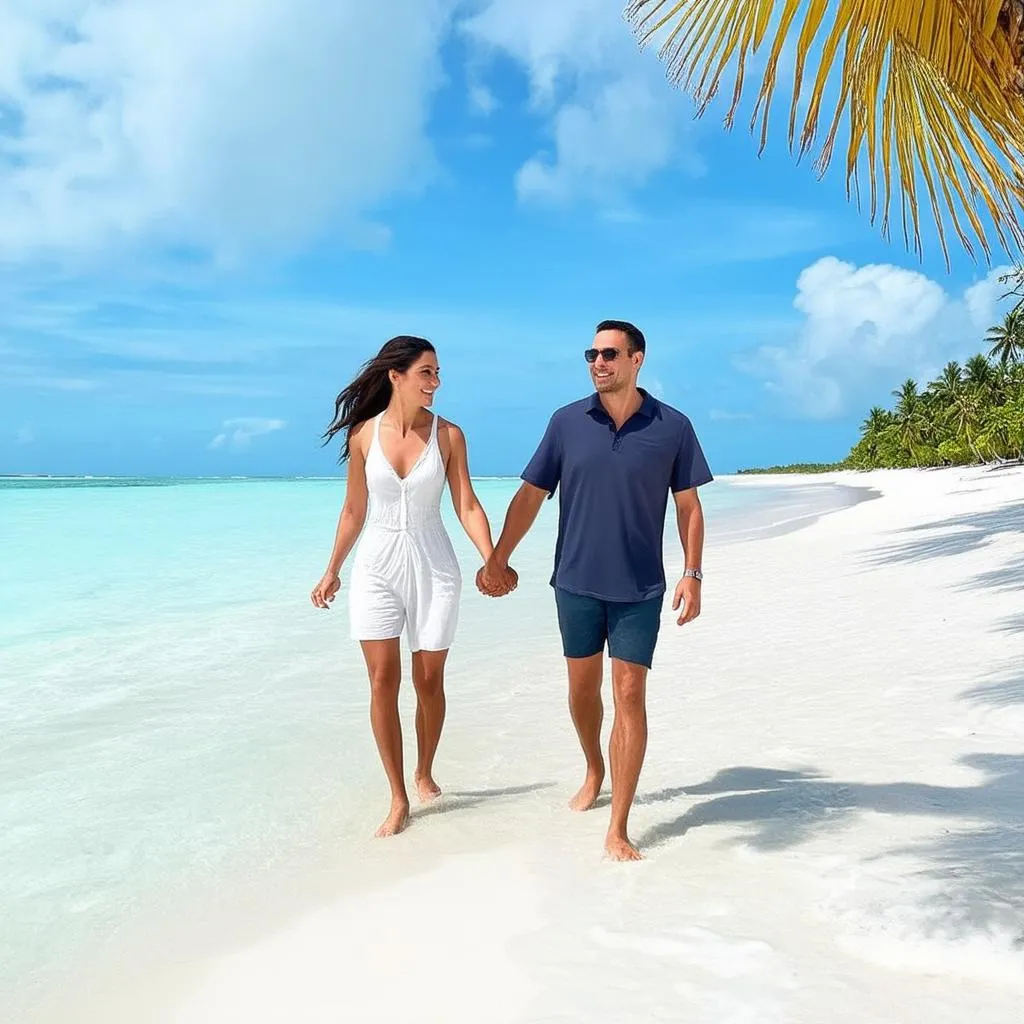 Couple Walking on a Maldives Beach