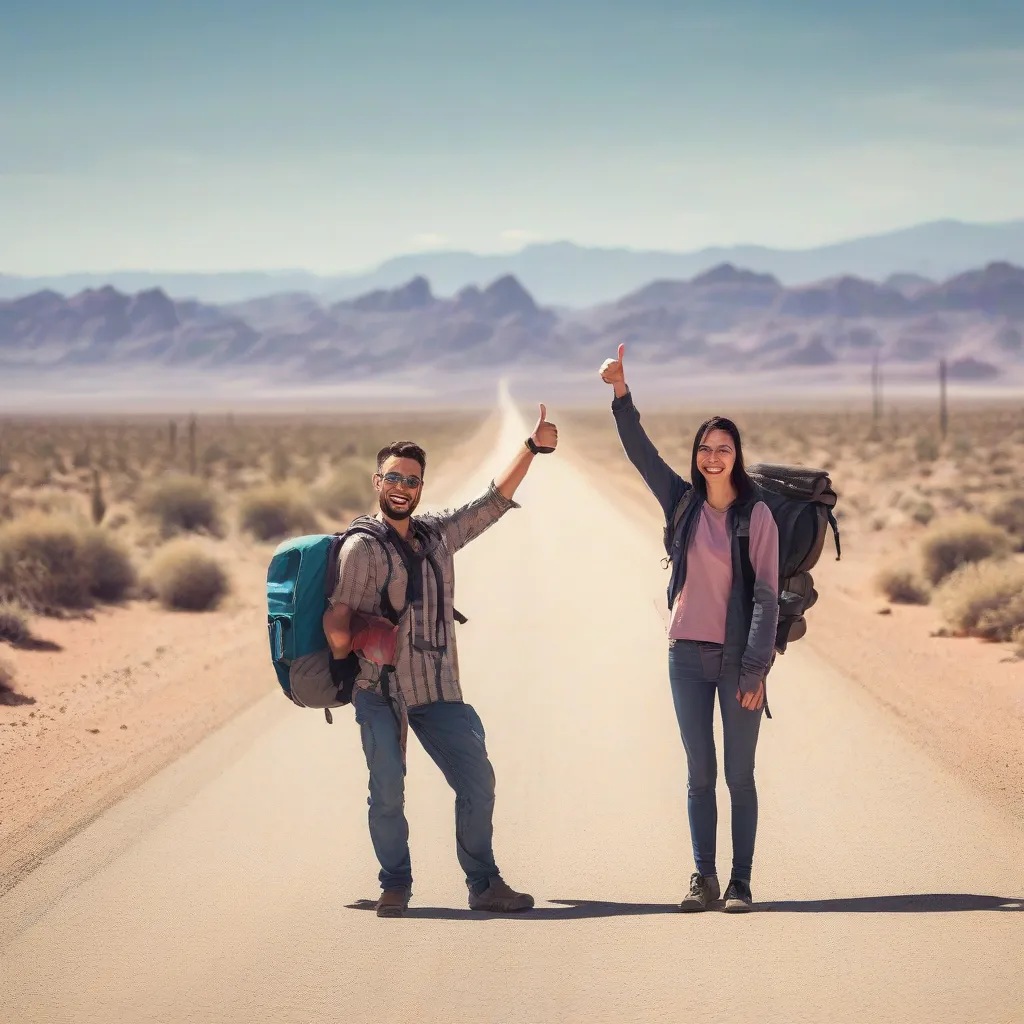 Hitchiking on a desert road