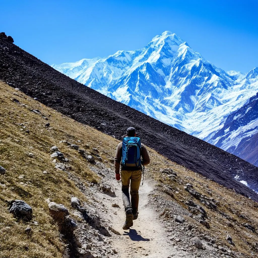 Man Hiking in the Himalayas