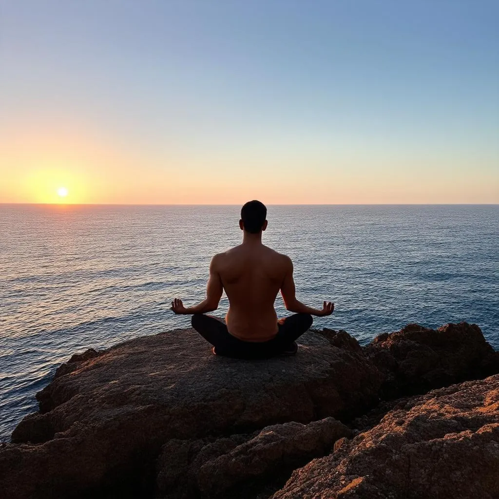 Man Meditating by the Ocean