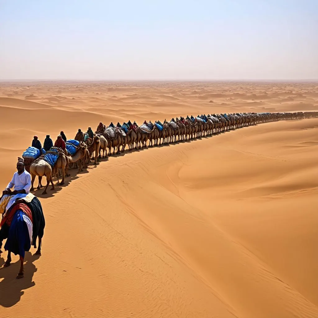 Mansa Musa's caravan crossing the Sahara Desert