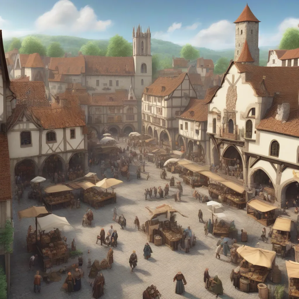 Bustling medieval town square