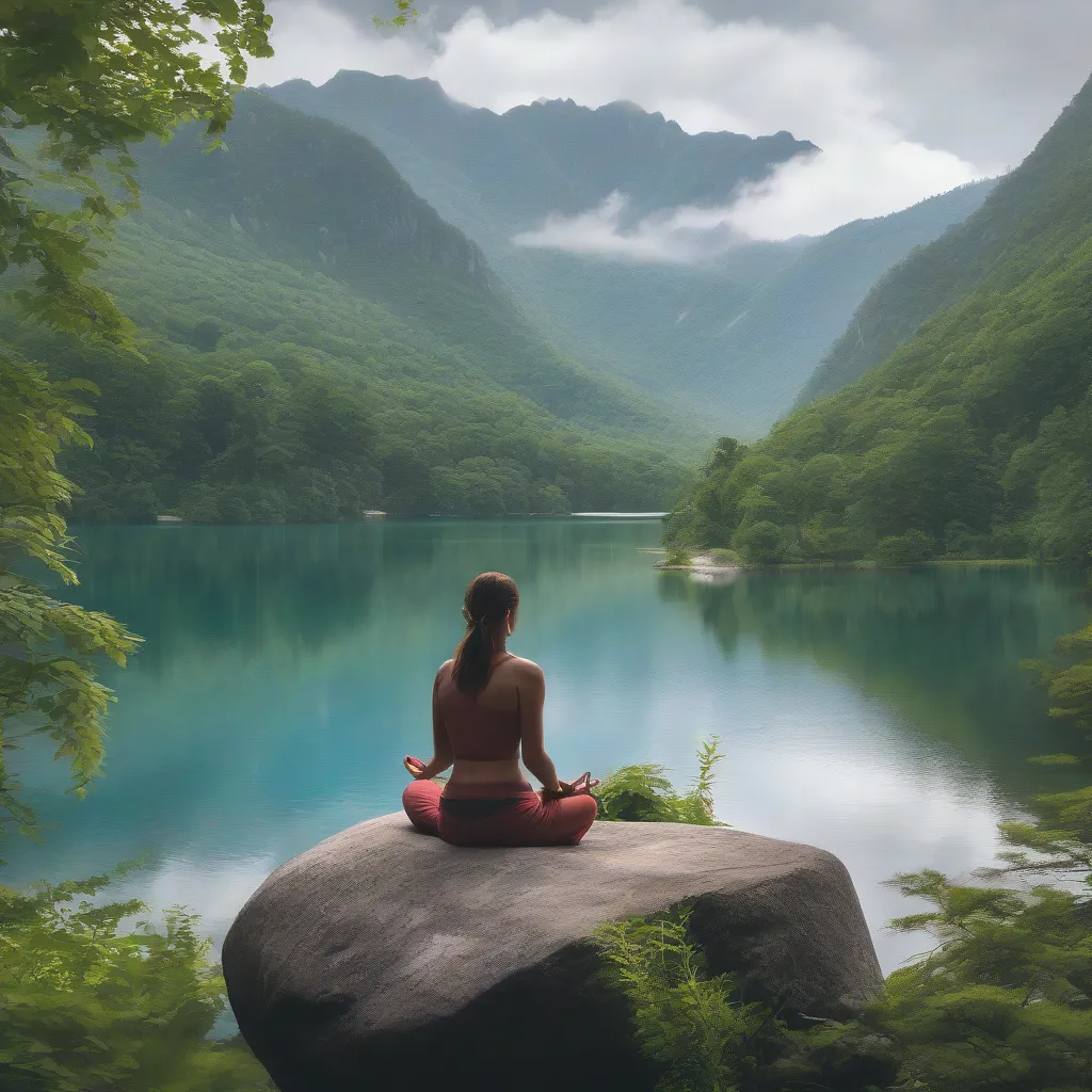 Meditating Traveler in Serene Landscape