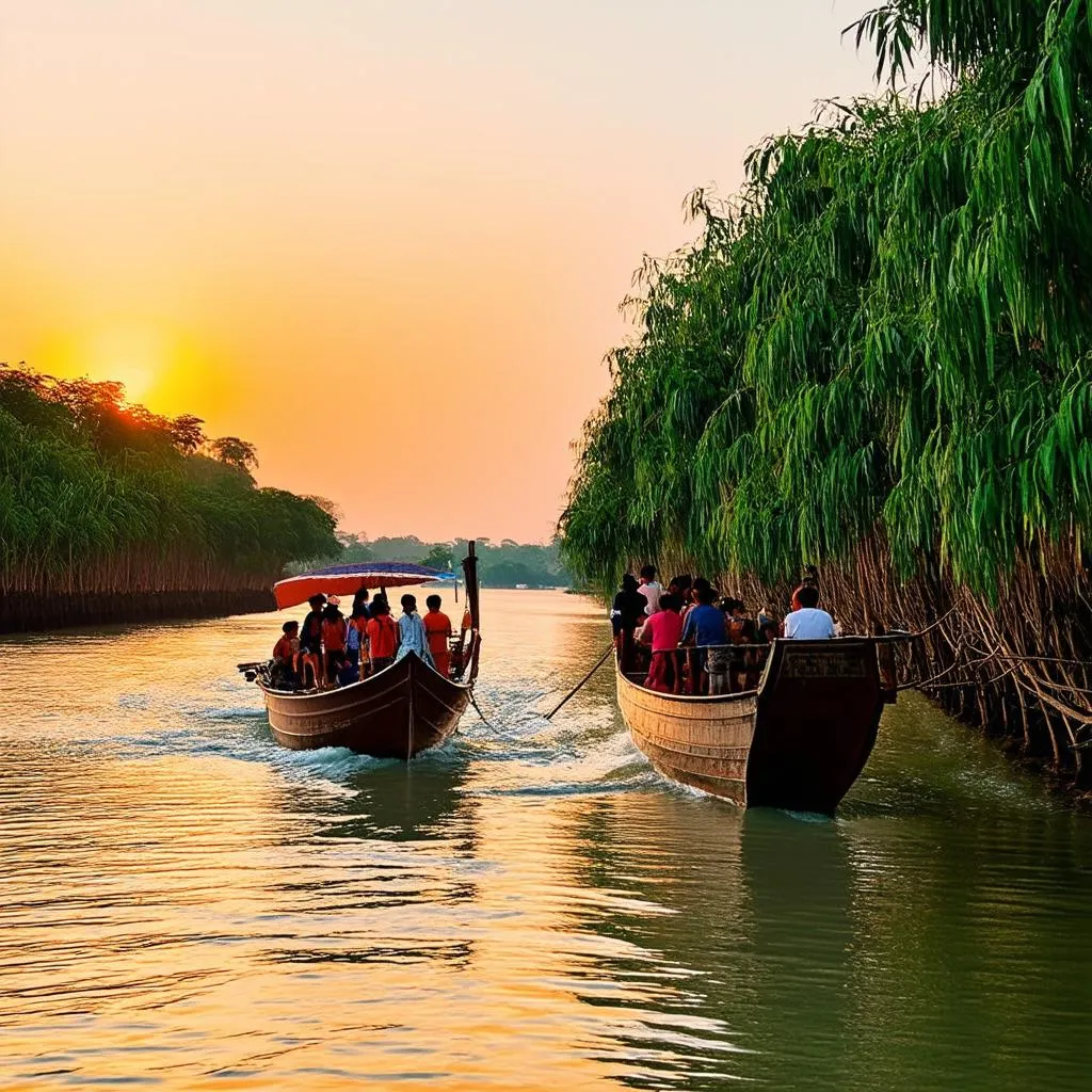 Boat cruising on the Mekong River