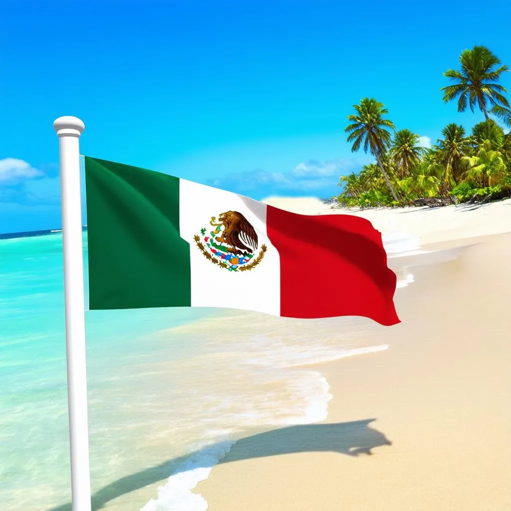 Mexican Flag Waving on Beach