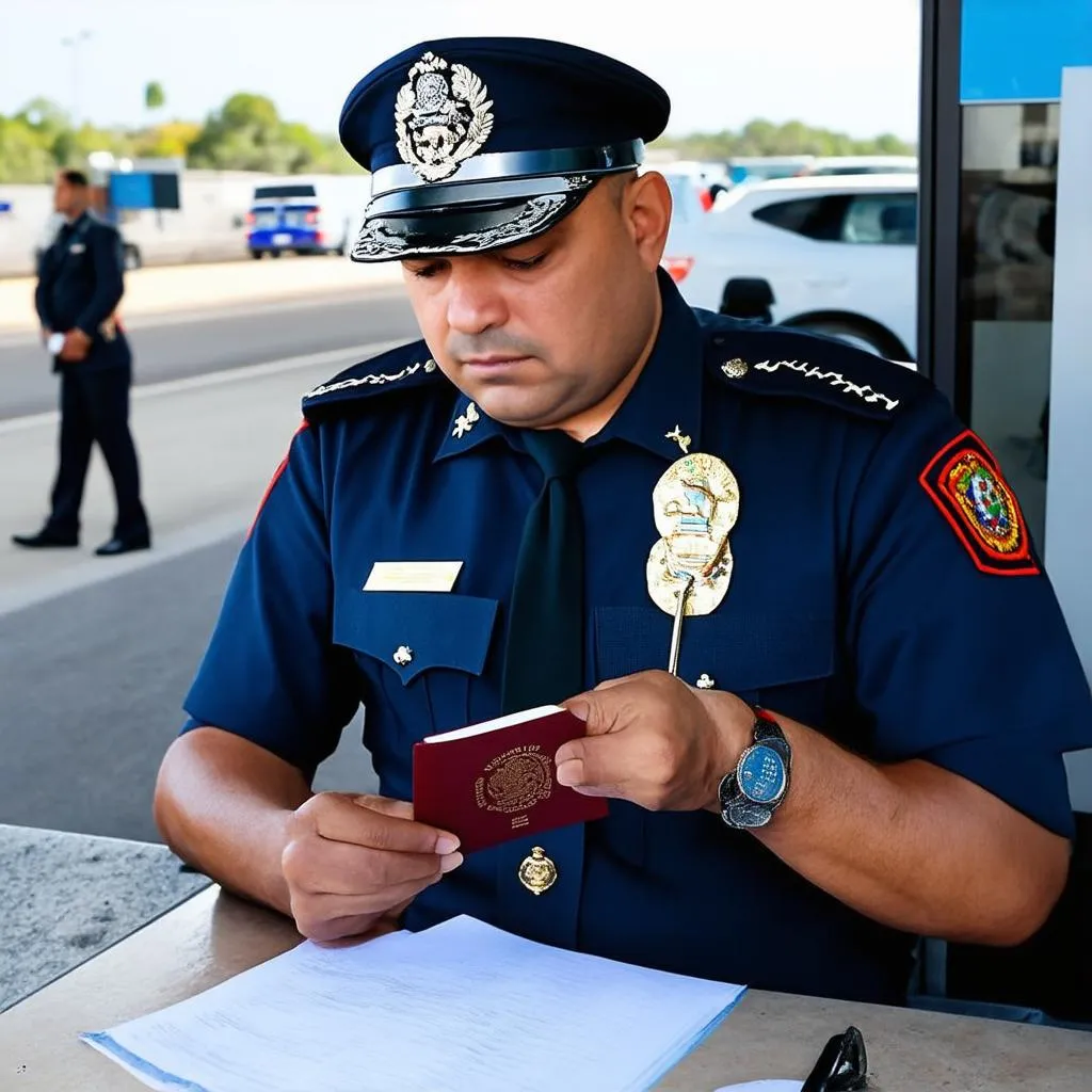 Mexican Immigration Officer Reviewing Passport