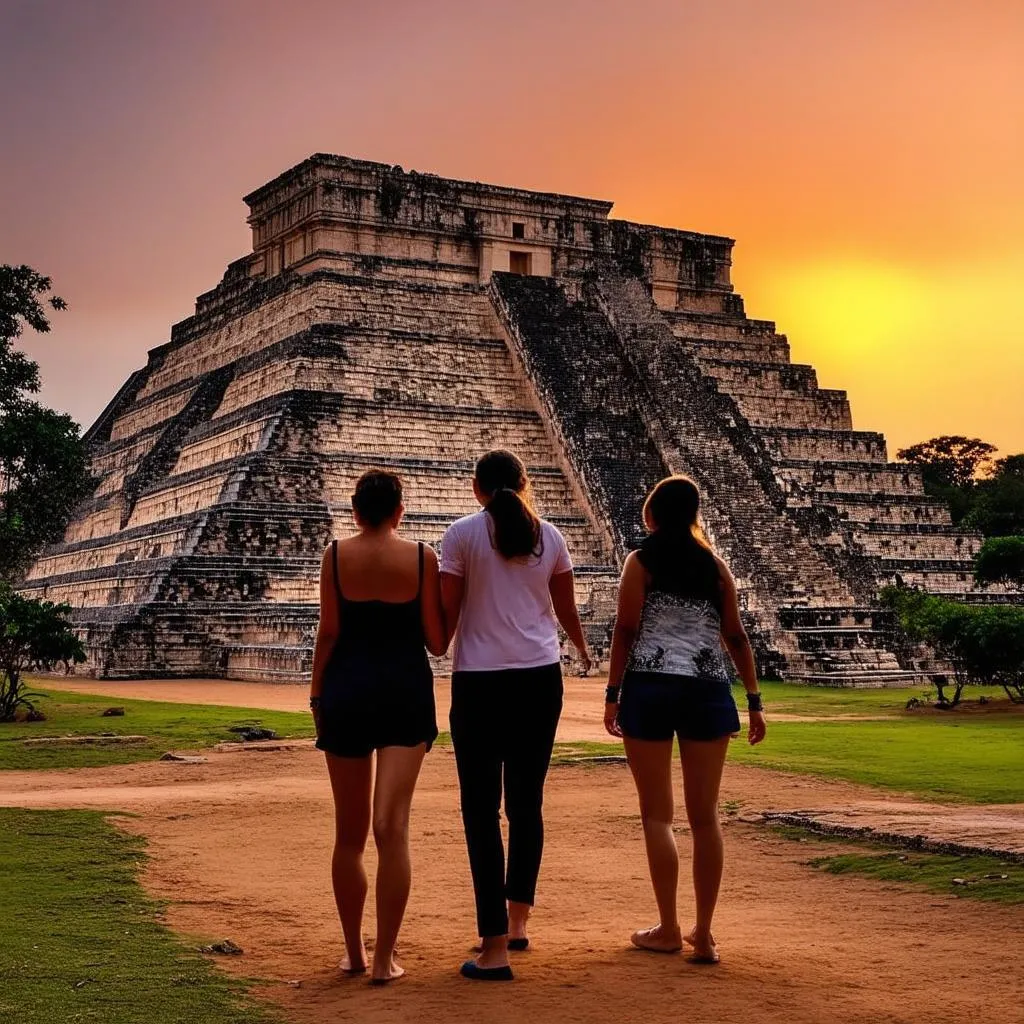 Ancient Mexican Pyramid at Sunset