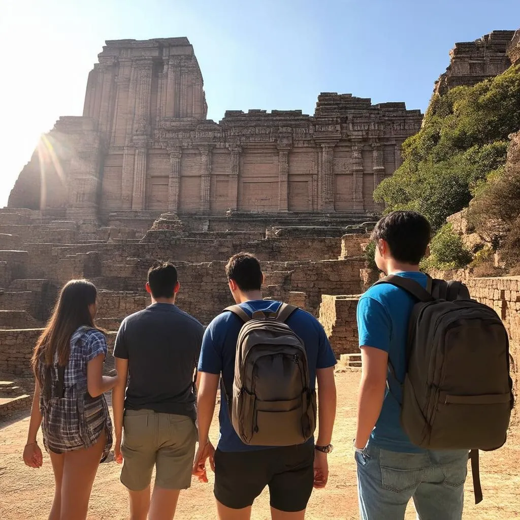 Millennial Travelers Exploring Ancient Ruins