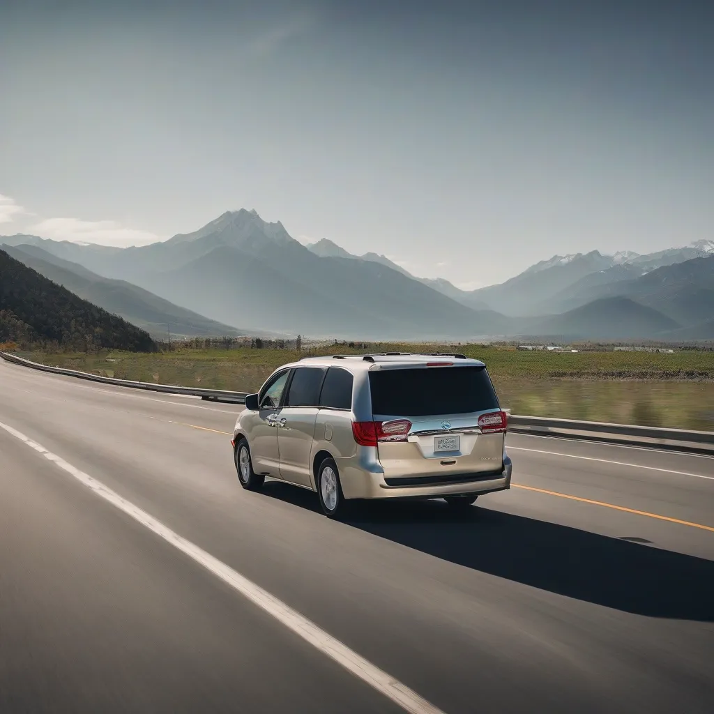 Minivan driving on an open road