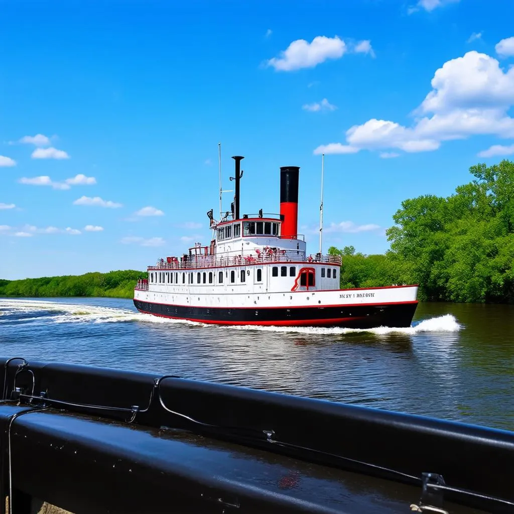 A Boat Travels Upstream on the Mississippi River: A Journey Through the Heart of America