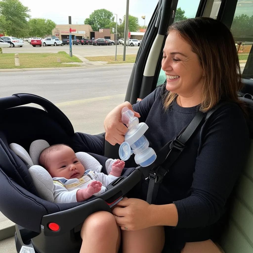 Mom Pumping Breast Milk at Rest Stop