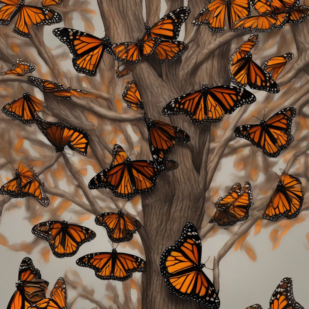 Monarch Butterflies on a Tree