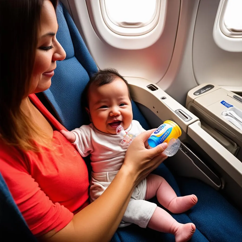 Mother Feeding Baby Formula on Airplane