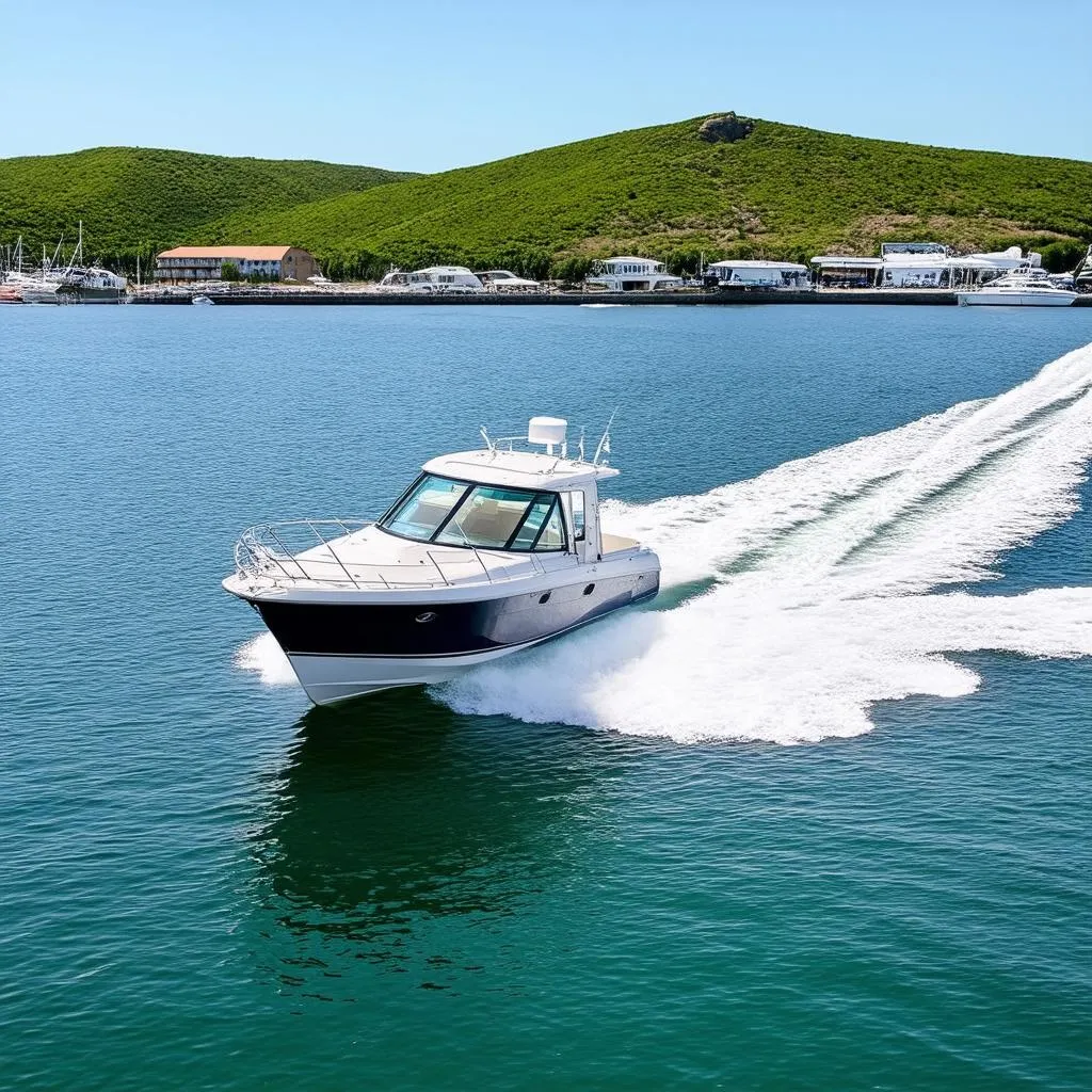 Motorboat Leaving Harbor