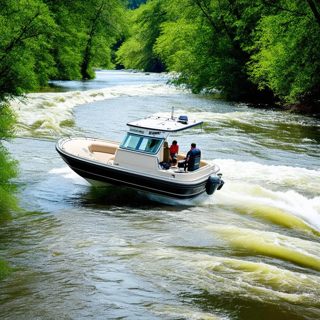 Motorboat Traveling Upstream