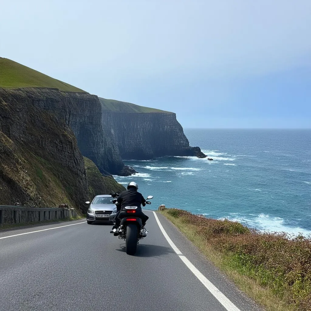 Motorcycle Following Car on Pacific Coast Highway