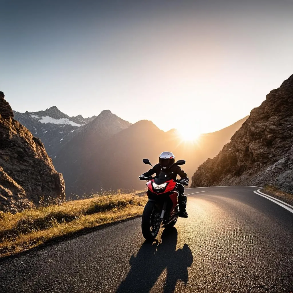 Motorcycle Conquering a Mountain Pass