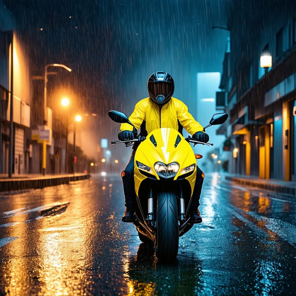 Motorcycle riding in the rain