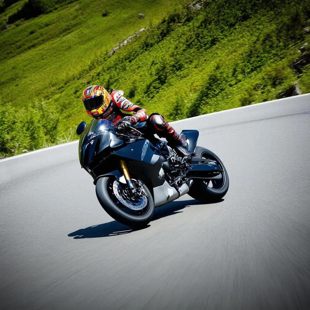 Motorcycle navigating a winding mountain road