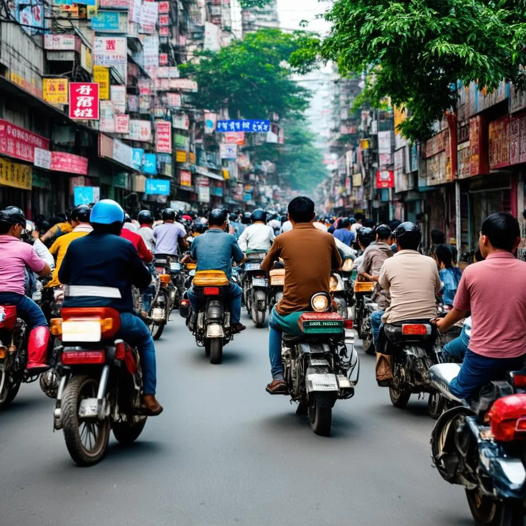 Motorcycles in Hanoi Traffic